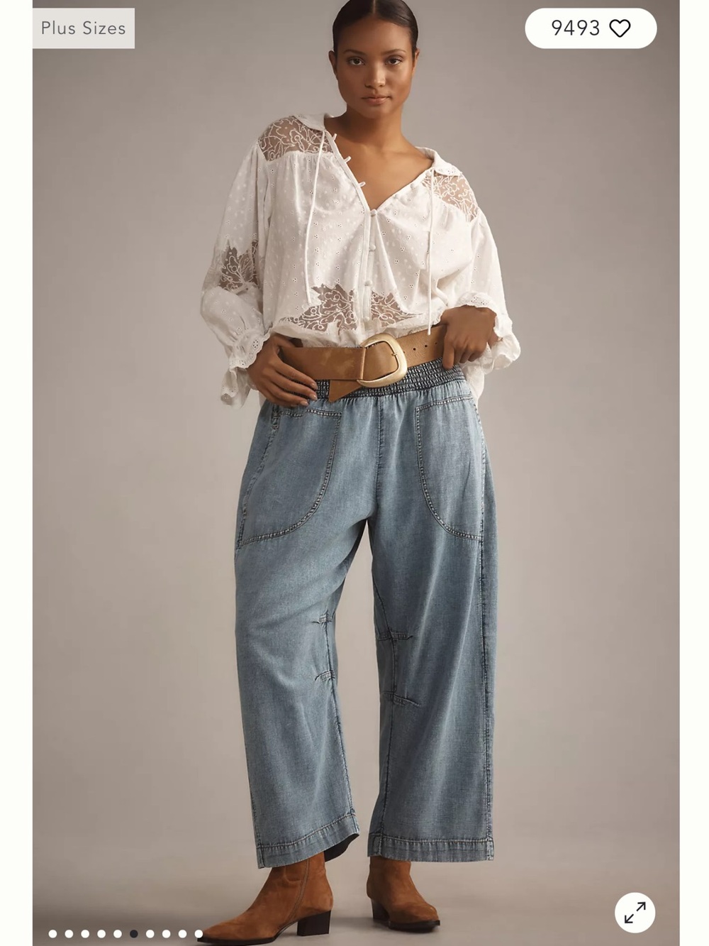 Pilcro Reese Smocked Pull On Barrel Jeans in Cross-Weave Cotton